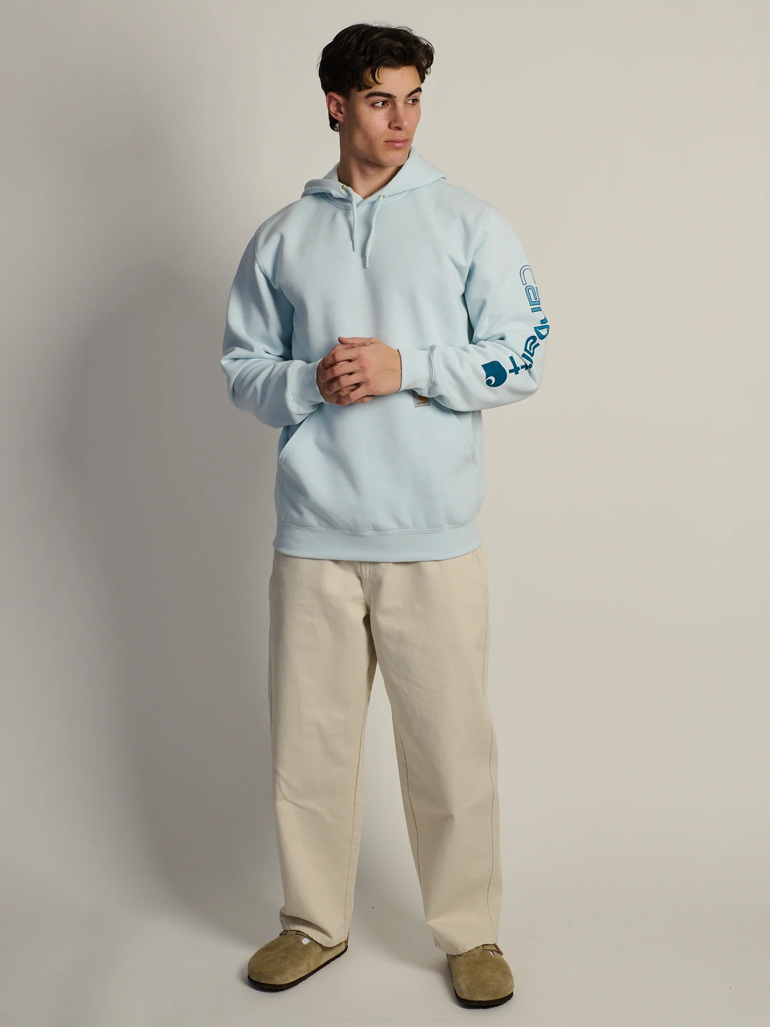 CARHARTT LOGO SLEEVE PULL OVER HOODIE - FOG - Image 2