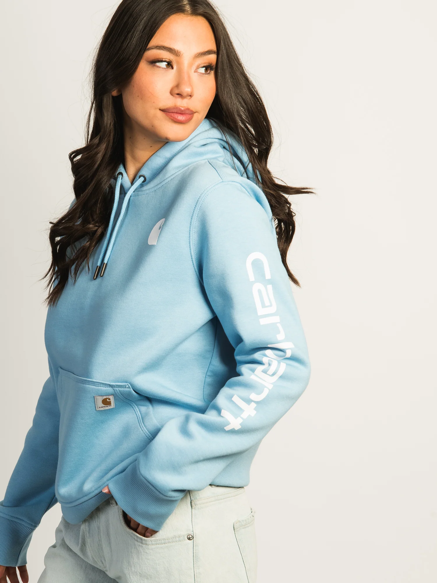 CARHARTT LOGO SLEEVE PULL OVER HOODIE - WATER - Image 5