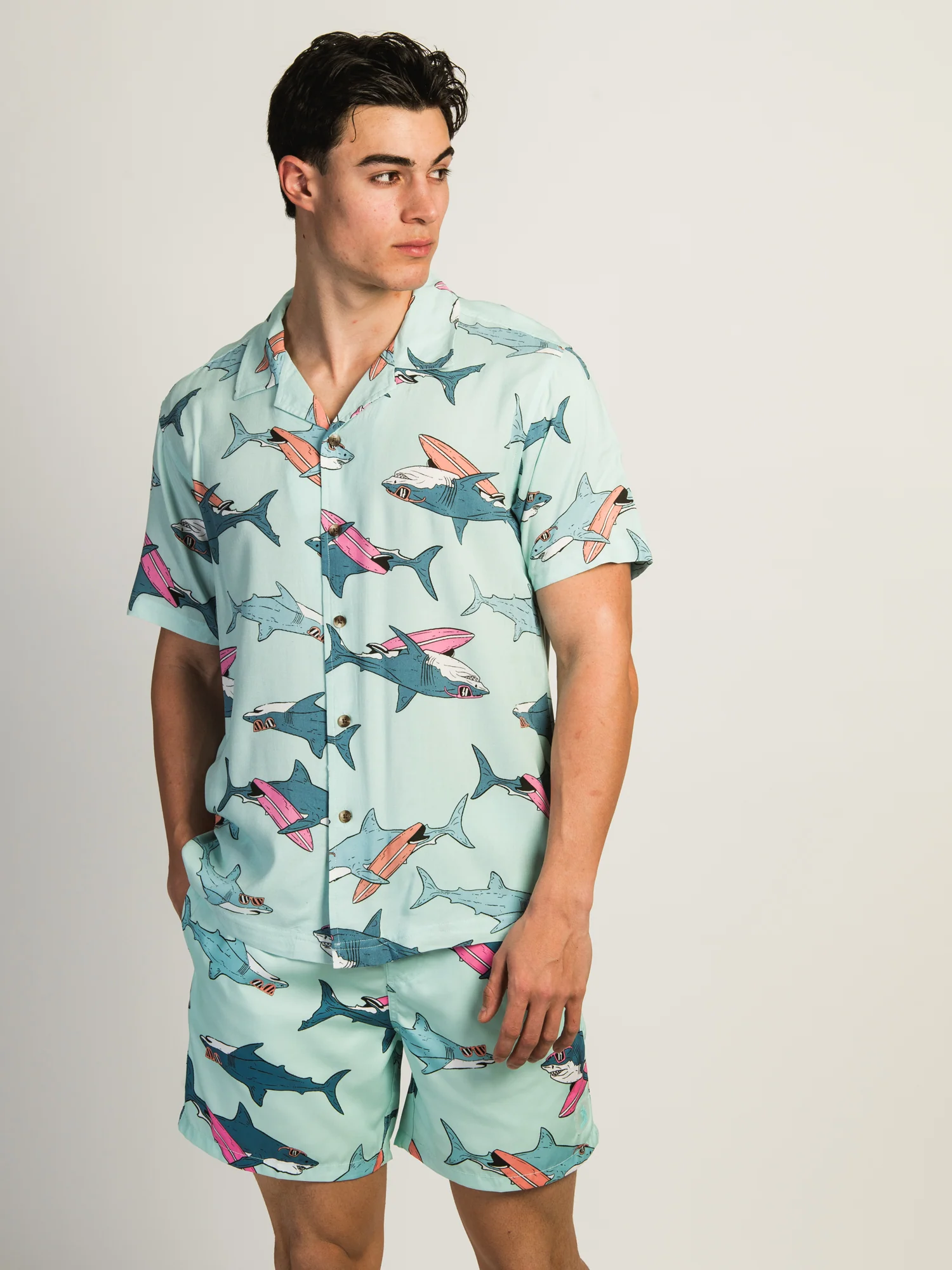 ISLAND HAZE SURFING SHARK 5IN VOLLEY SHORT - AQUA - Image 6