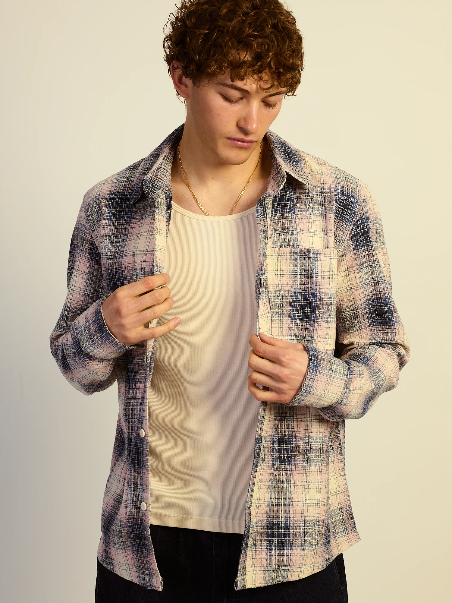 KOLBY BOXY PLAID SHIRT - NATURAL