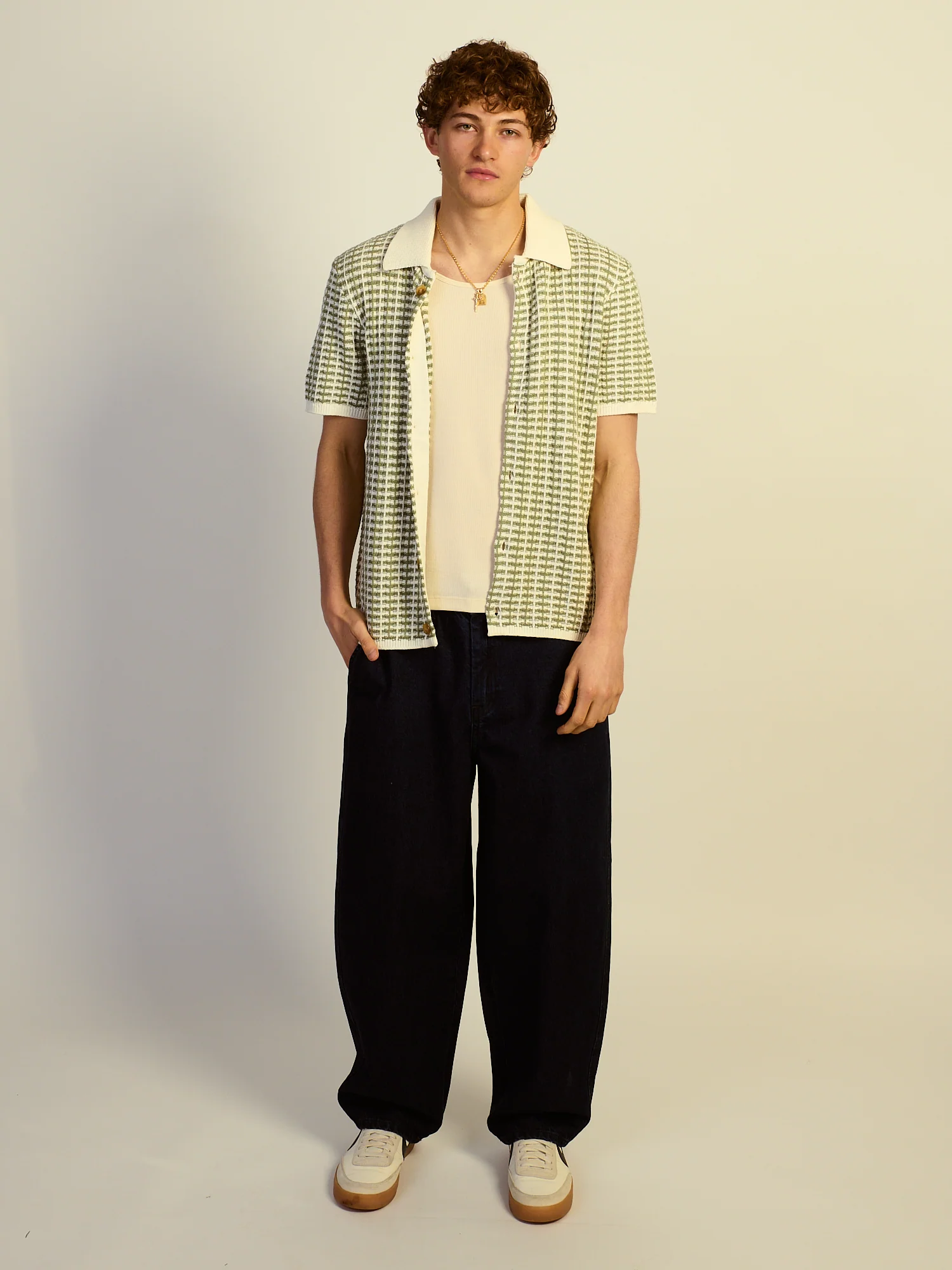 KOLBY RELAXED FIT KNIT BUTTON UP - GREEN - Image 2