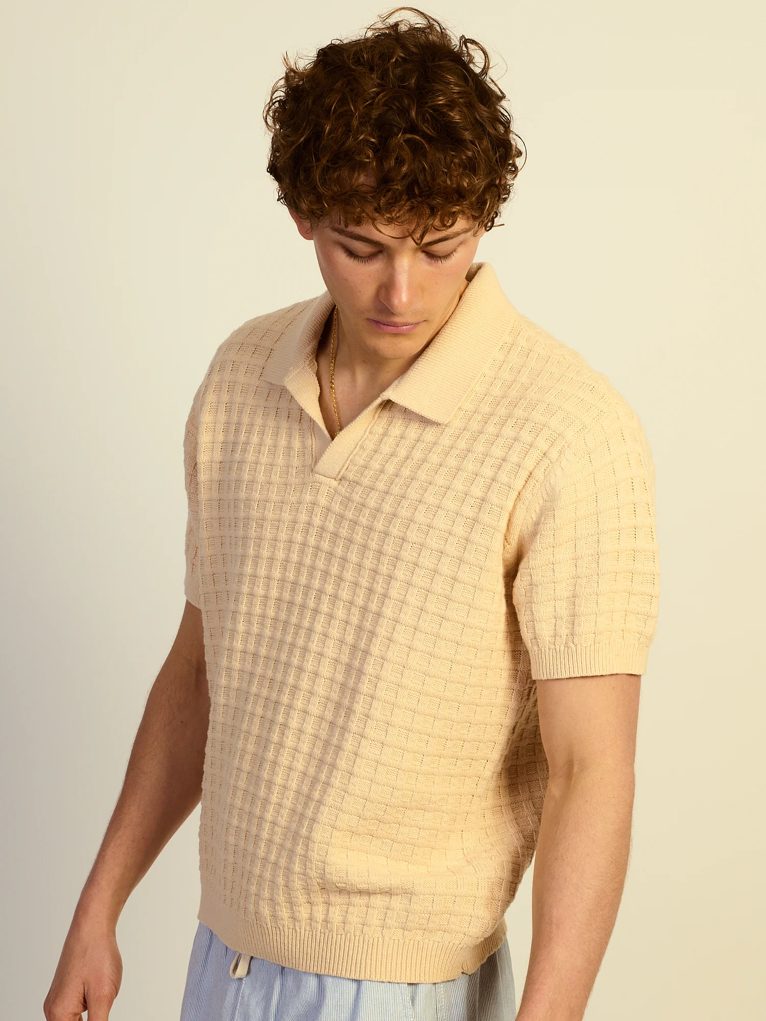 KOLBY RELAXED FIT KNIT POLO - NATURAL - Image 3