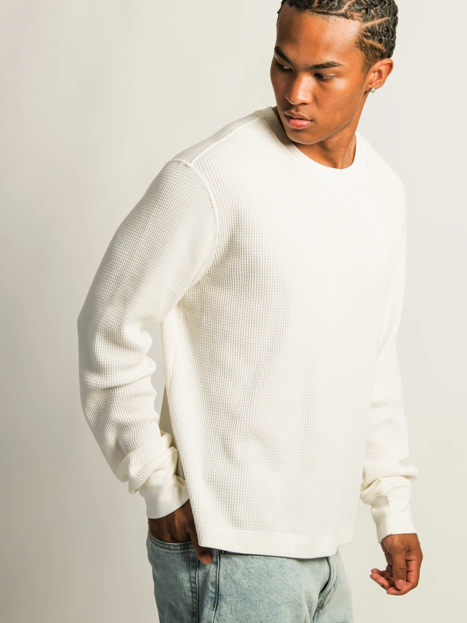 KOLBY SHORT CUT LONG SLEEVE WAFFLE SHIRT - OFF WHITE - Image 4