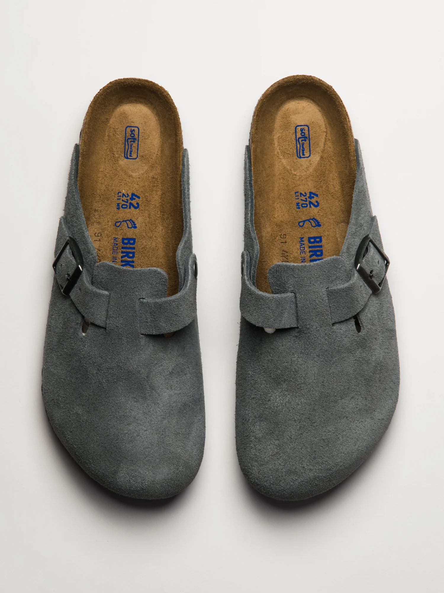MENS BIRKENSTOCK BOSTON SOFT FOOTBED SUEDE SANDALS - REGULAR - BASALT GREY - Image 4