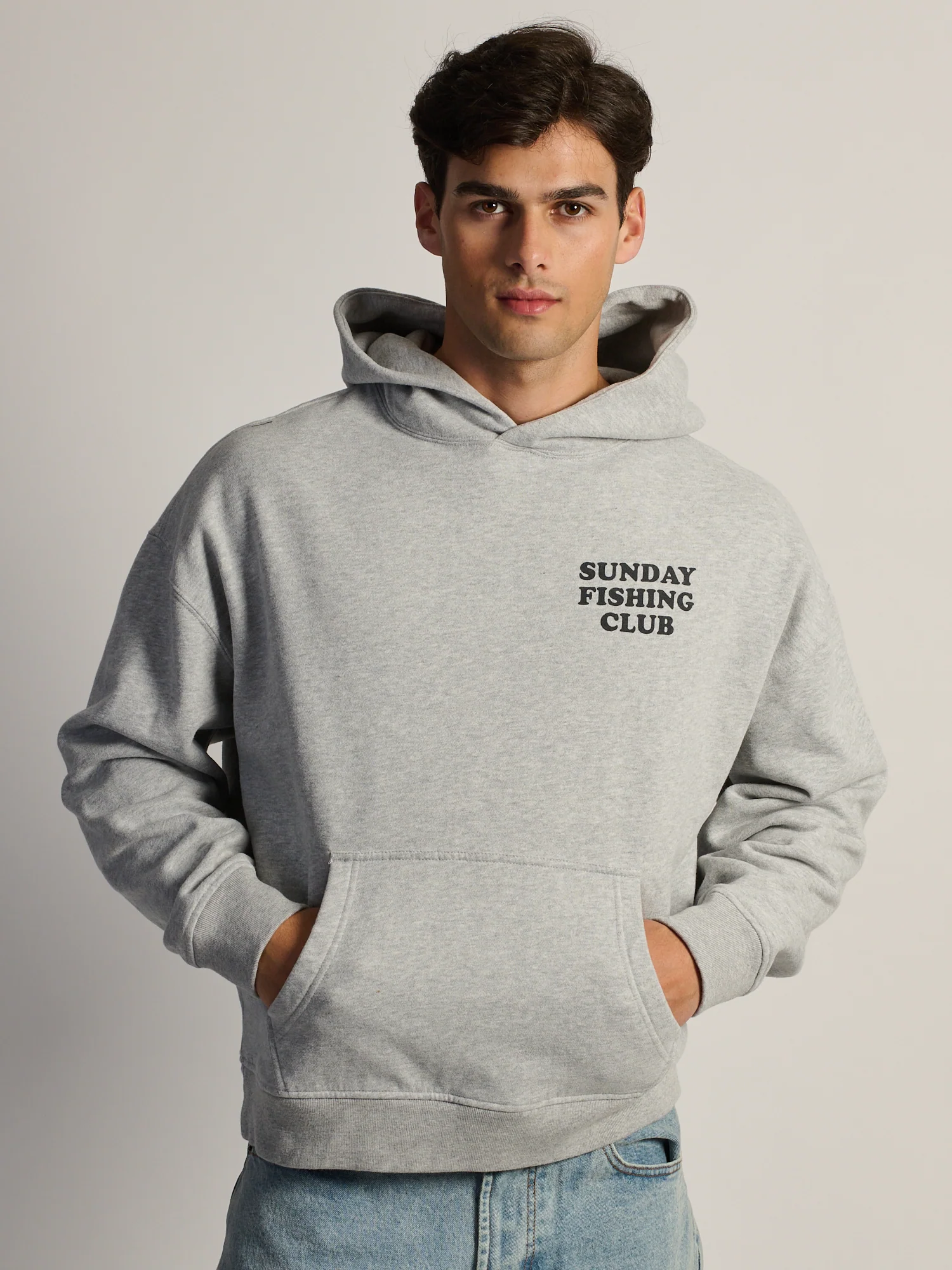 SUNDAY FISHING RELAXED FIT HOODIE - HEATHER GREY - Image 3