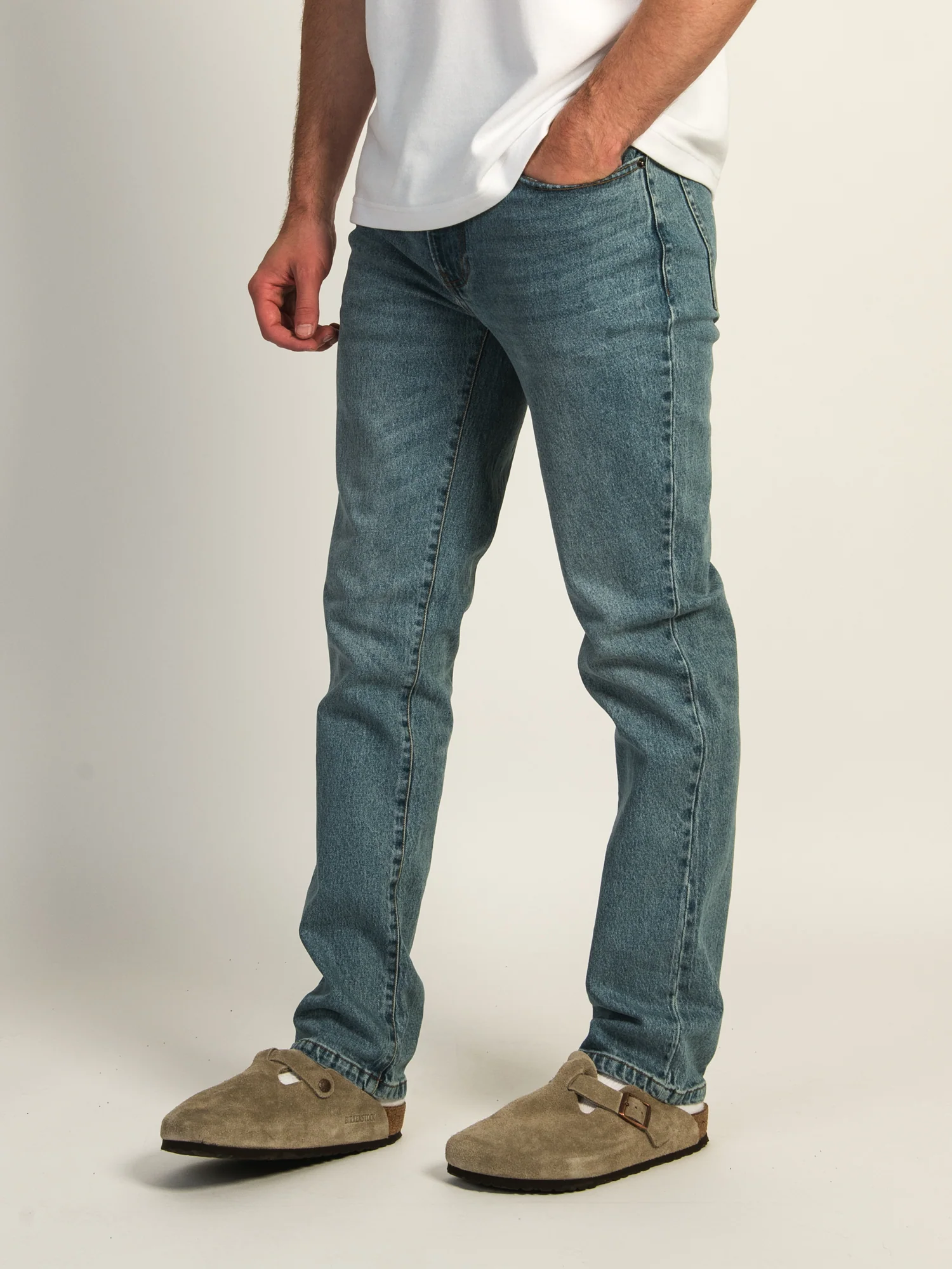 TAINTED SLIM FIT DENIM JEANS - MID WASH - Image 3